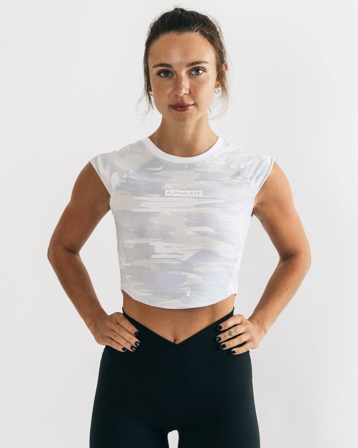 Arctic Canvas Camo Alphalete High Performance Short Sleeve Crop Tee | AZLDCK057