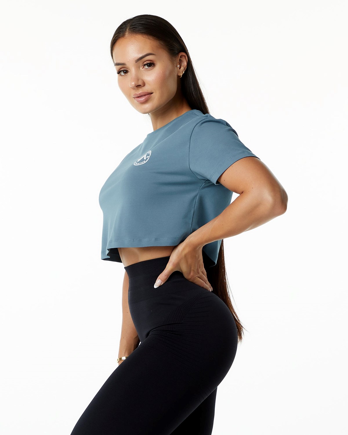 Atlantic Blue Alphalete Fitted Performance Short Sleeve Crop | GAXIDU164