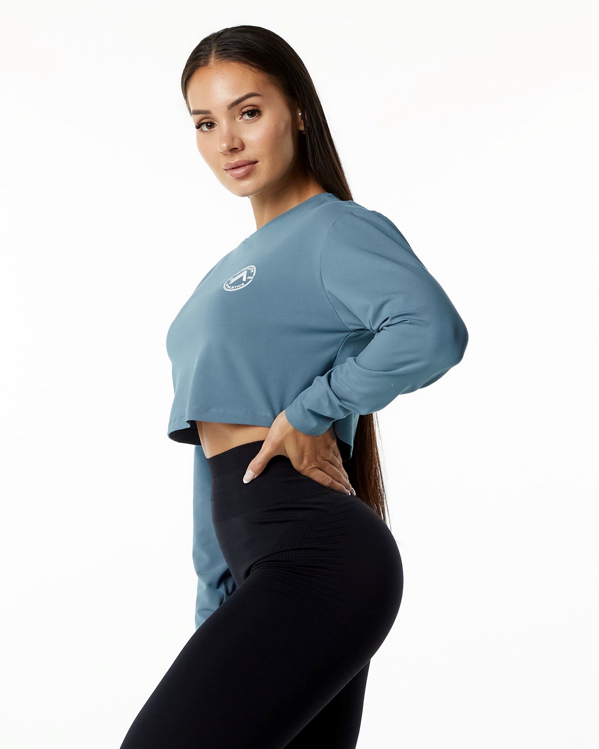 Atlantic Blue Alphalete Oversized Performance Long Sleeve Crop | CYZFPH684