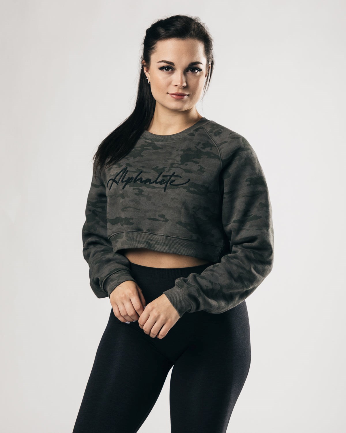 Battle Green Alphalete Oversized Fleece Cropped Sweater | HNBEXA935