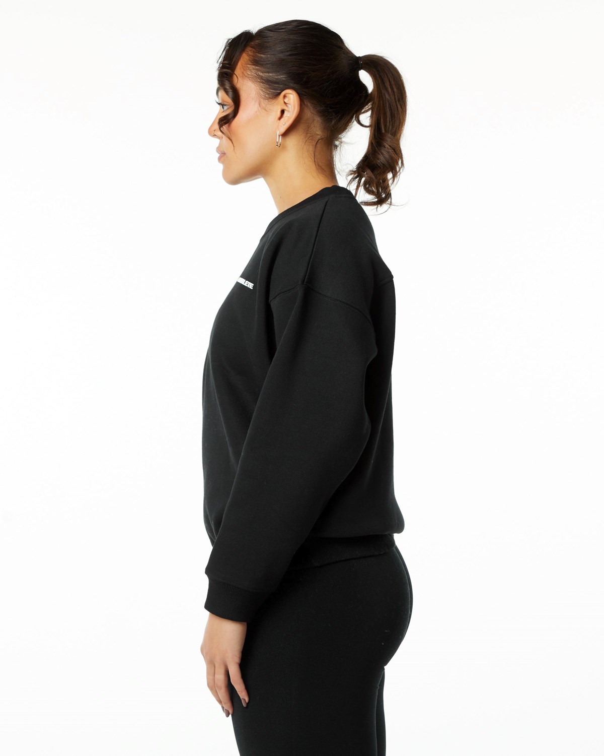 Black Alphalete Brushed Fleece Crewneck Sweater | GOATSJ638