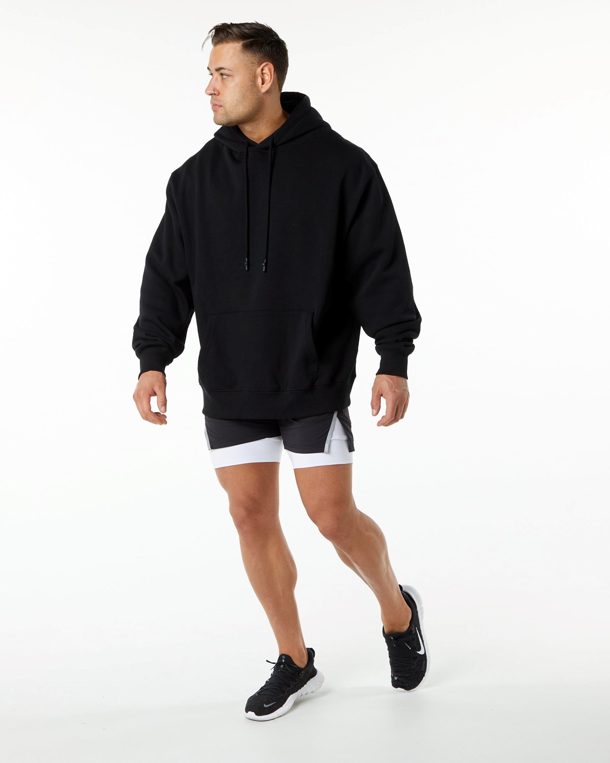 Black Alphalete Brushed Fleece Graphic Hoodie | OFUSIN042