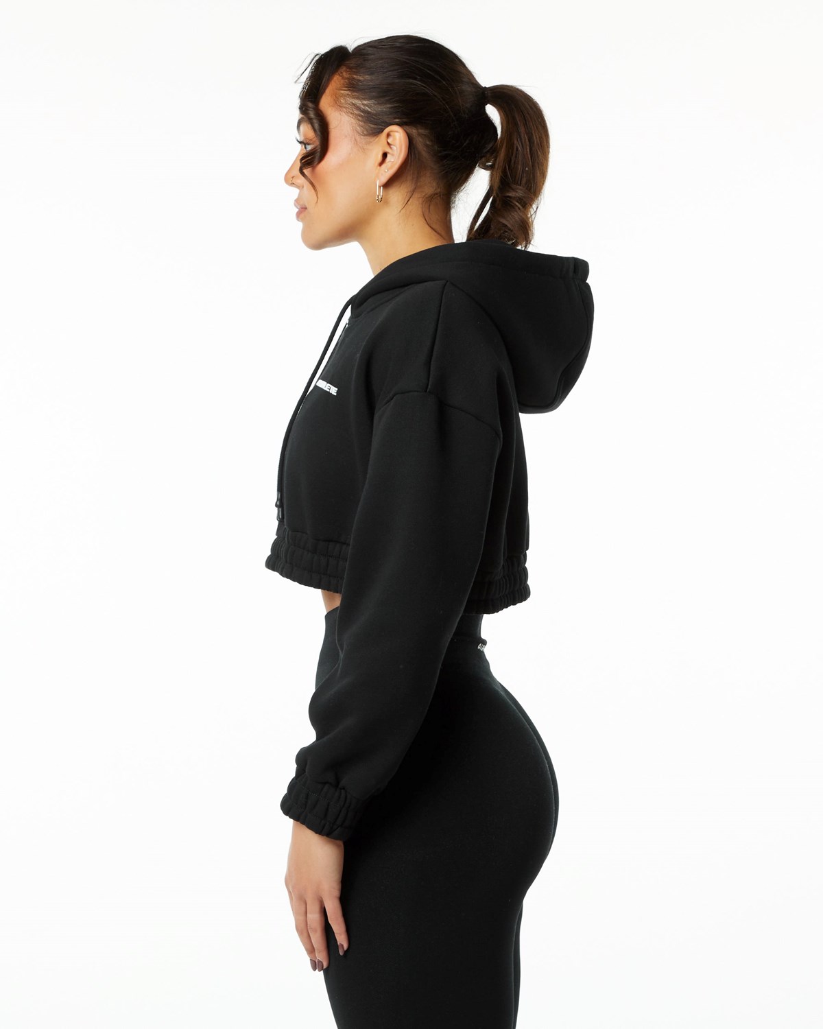 Black Alphalete Brushed Fleece Half-Zip Crop Hoodie | ZSWXYU821