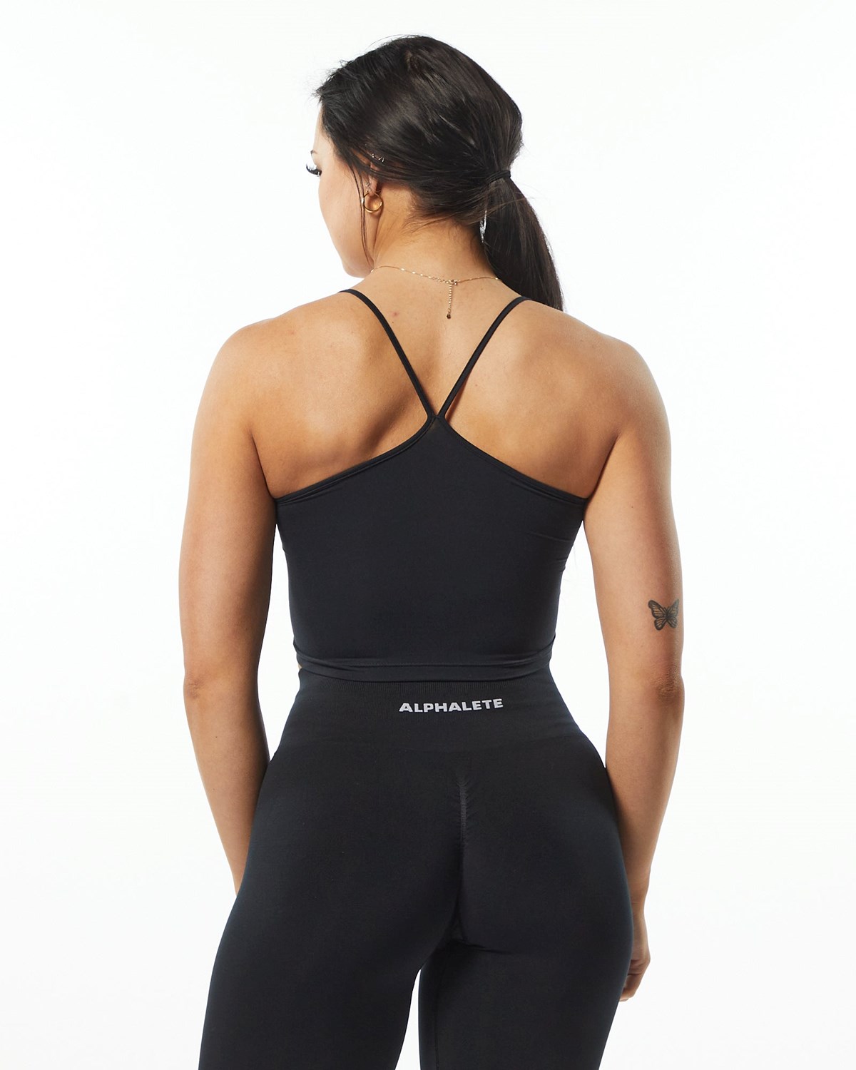 Black Alphalete Camisole Y-Back Crop Tank | TGFLRK865