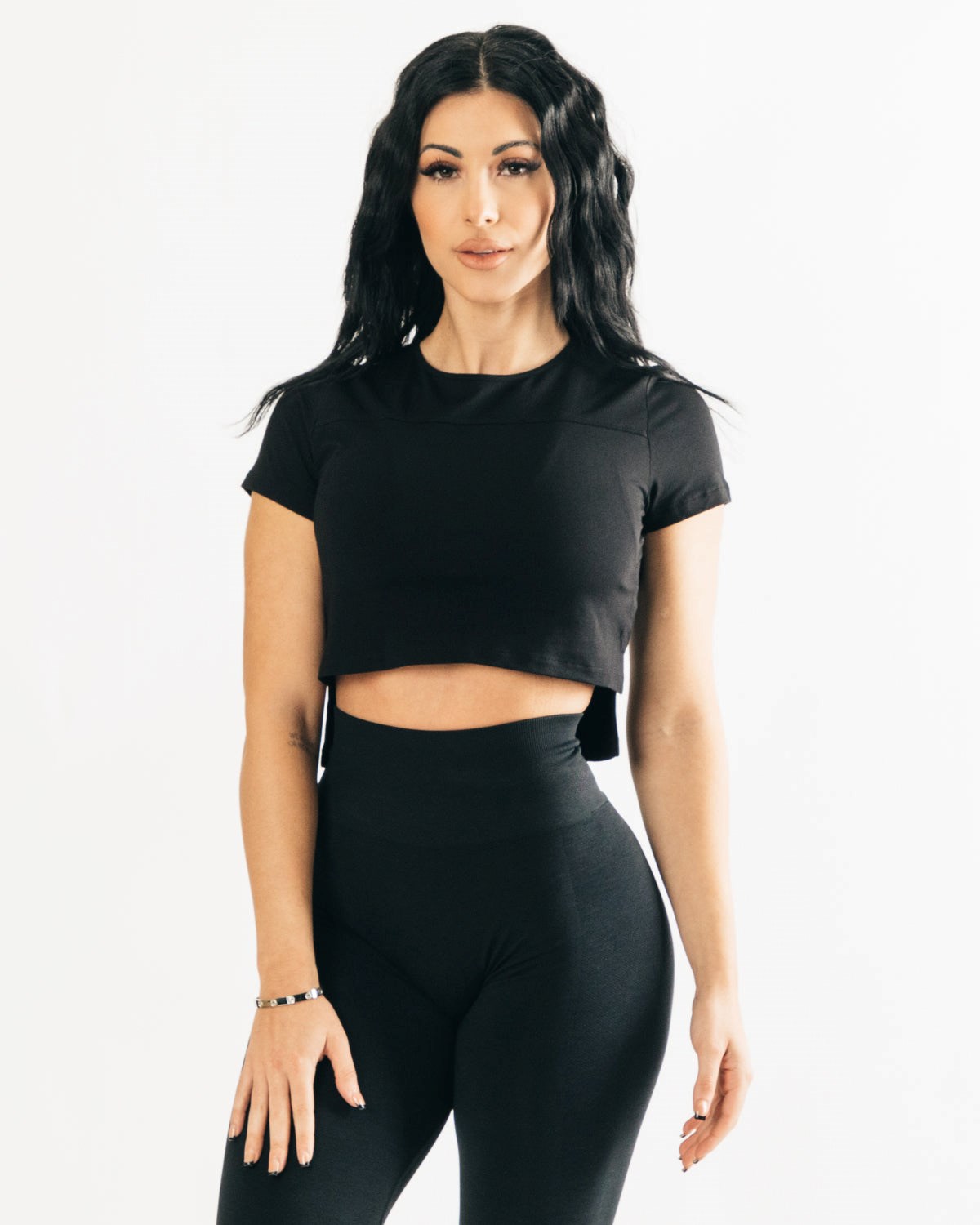 Black Alphalete Cropped Premium Short Sleeve | UBHFJT501