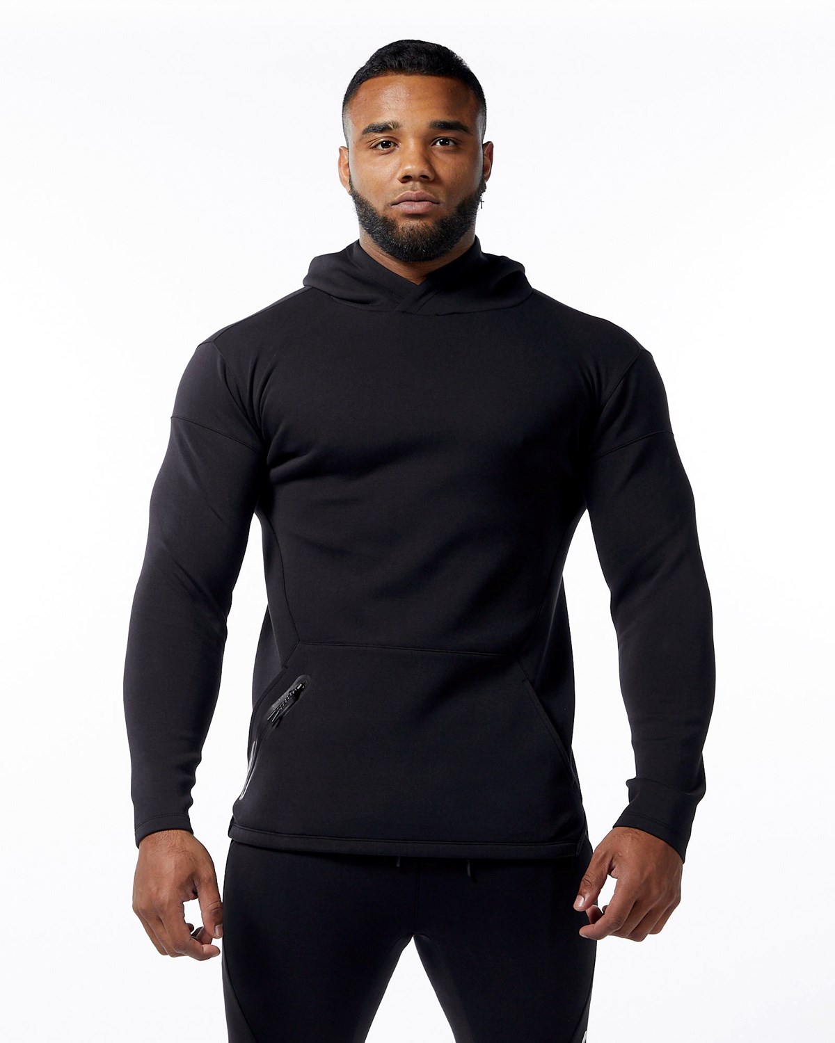 Black Alphalete Fitted Interlock Knit Hoodie | WOFARV658