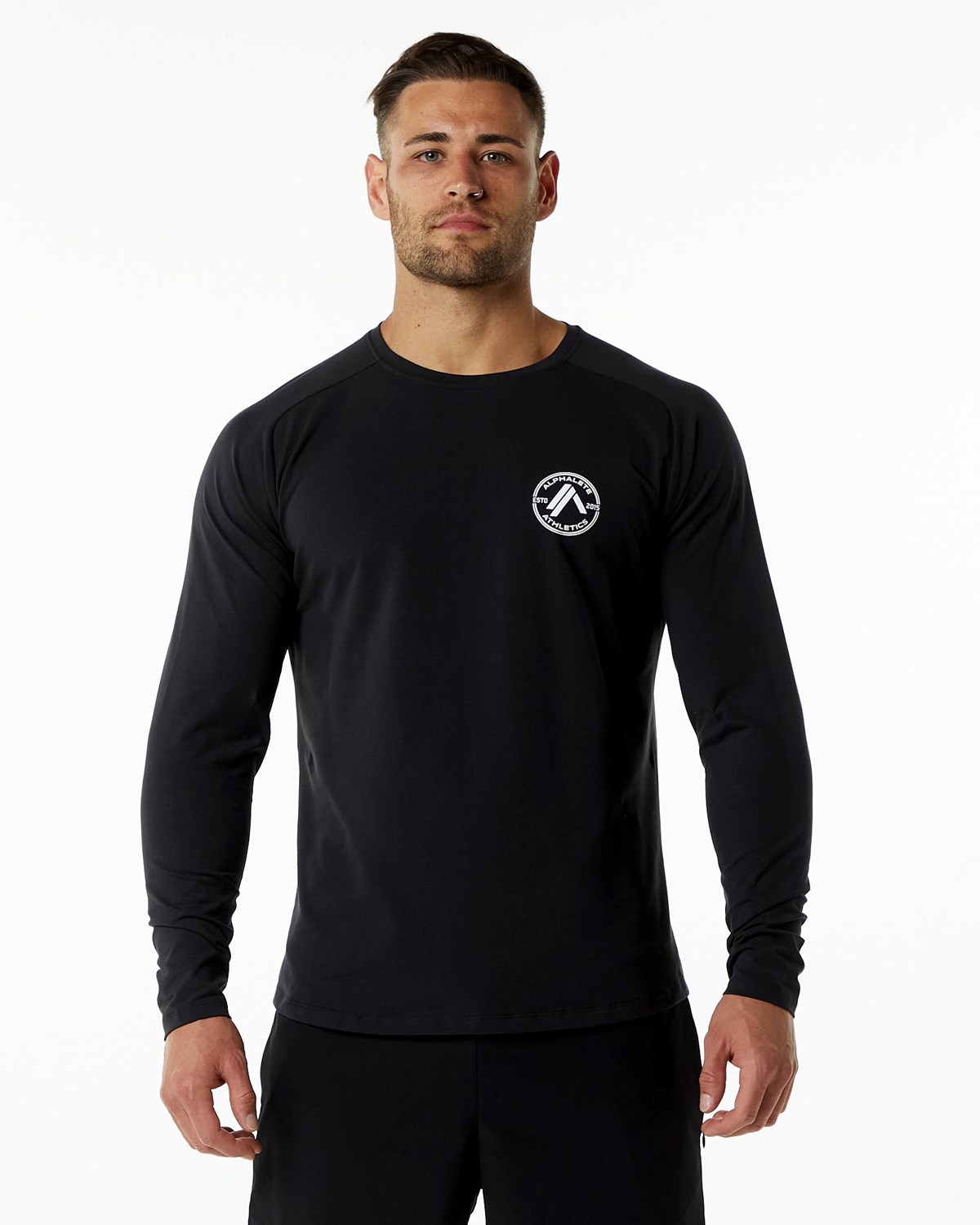 Black Alphalete Fitted Performance Long Sleeve | KDUQLA942