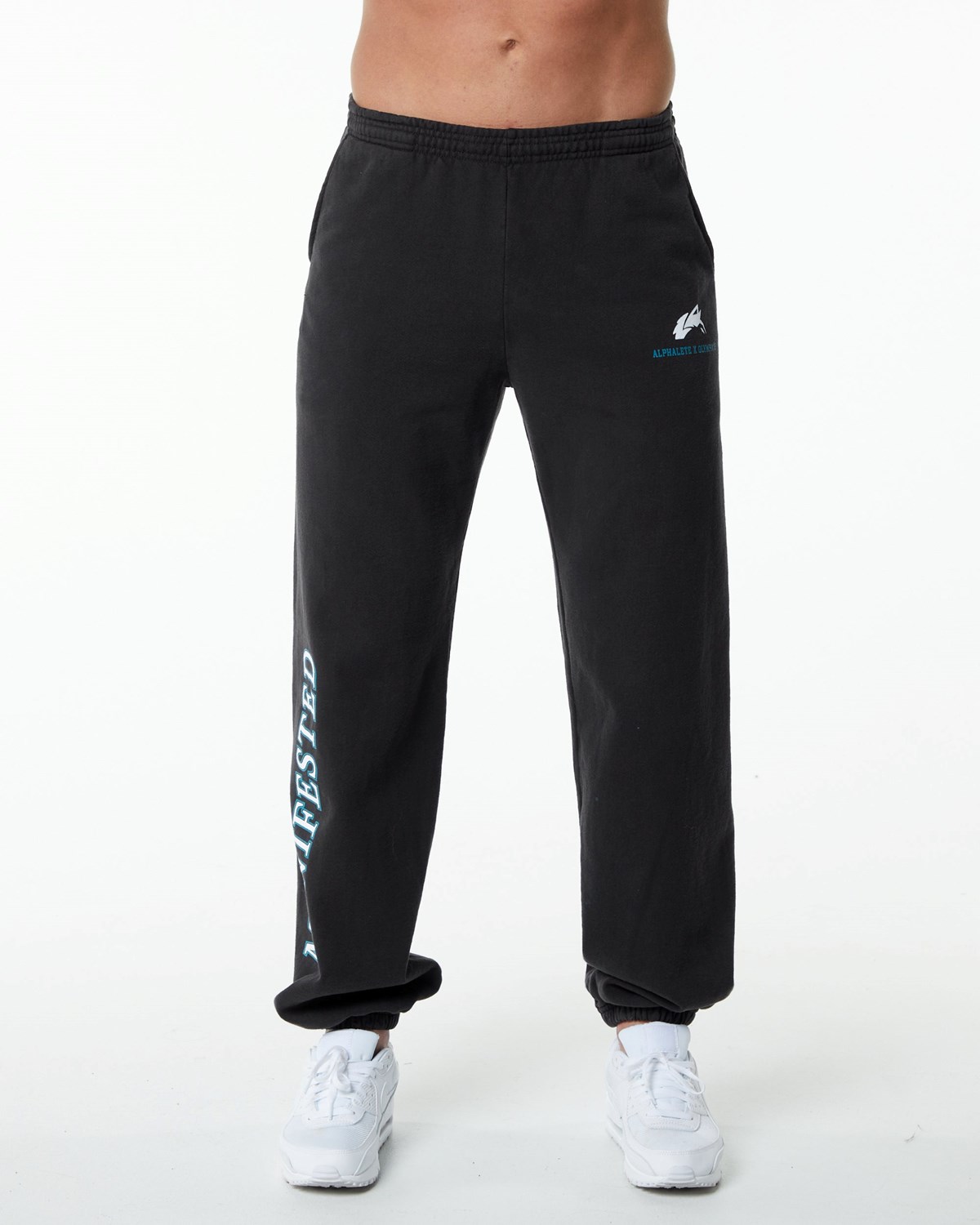 Black Alphalete Fleece Graphic Jogger | PAQCIN781