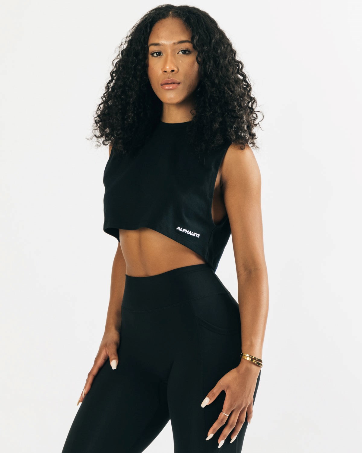 Black Alphalete Heavy Cotton Cropped Cutoff | HRYXOC528