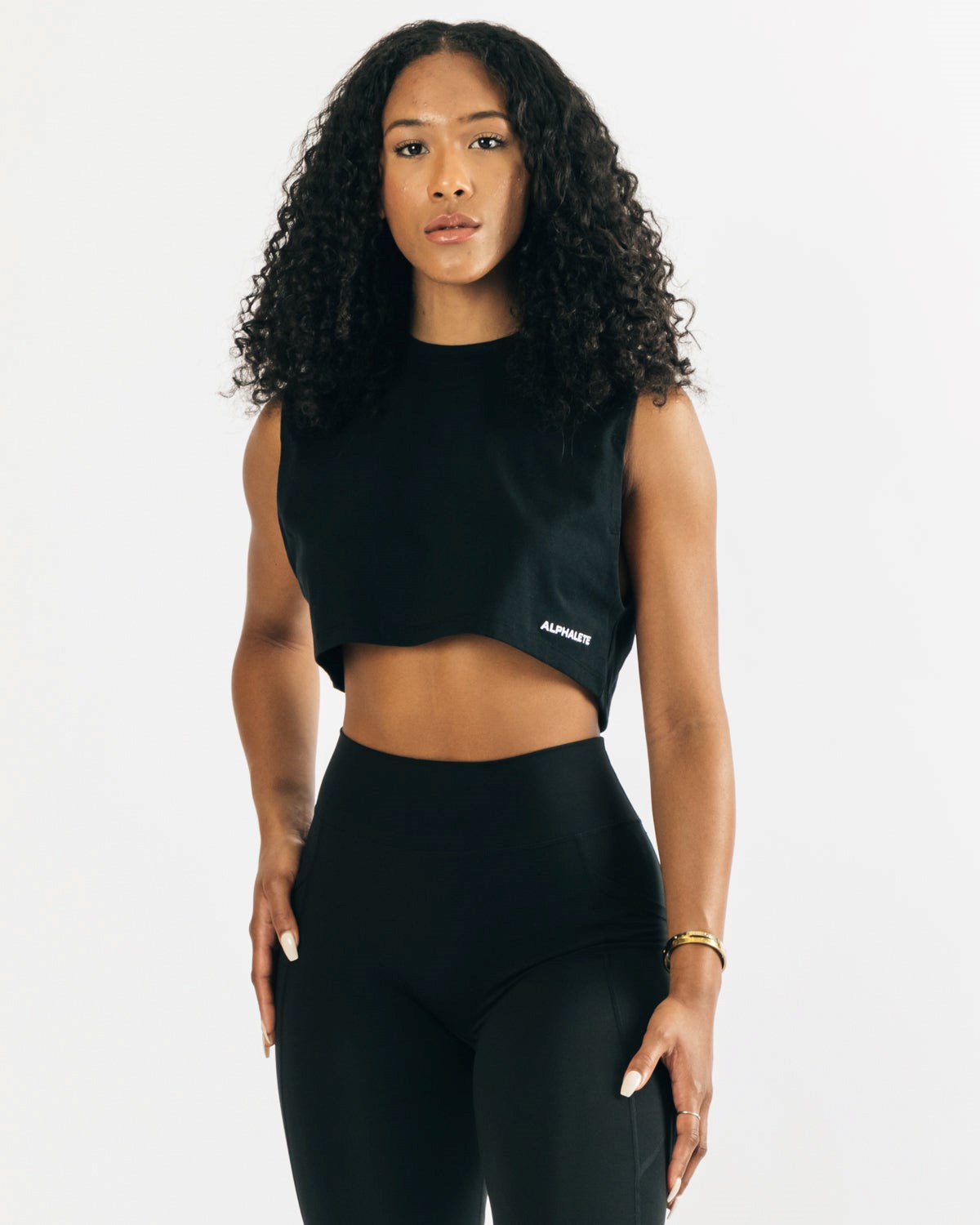 Black Alphalete Heavy Cotton Cropped Cutoff | HRYXOC528