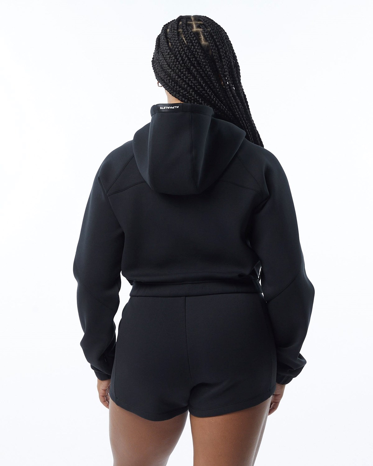 Black Alphalete Interlock Knit Crop-Zip Hoodie | URJWGS623