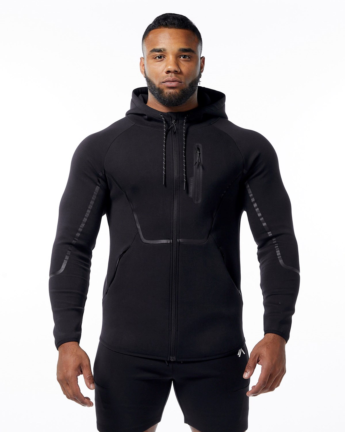 Black Alphalete Interlock Knit Full-Zip Hoodie | HSRZVI457