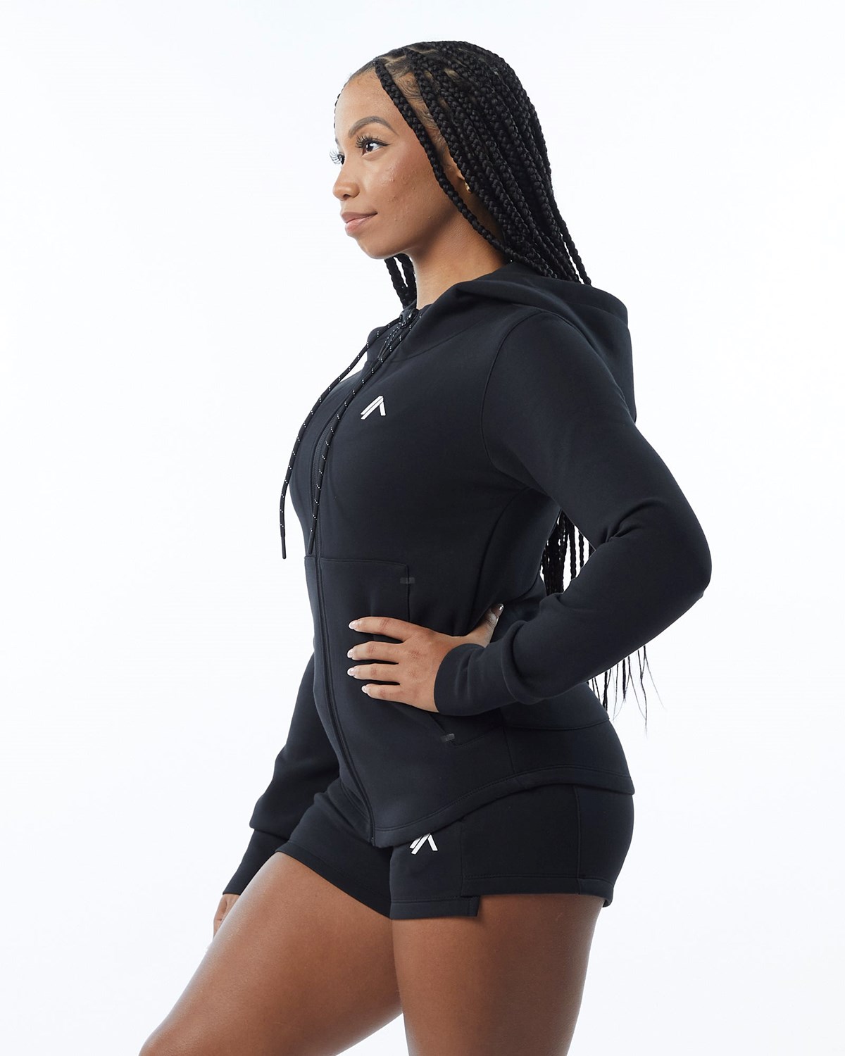 Black Alphalete Interlock Knit Full-Zip Hoodie | IOMHZG152