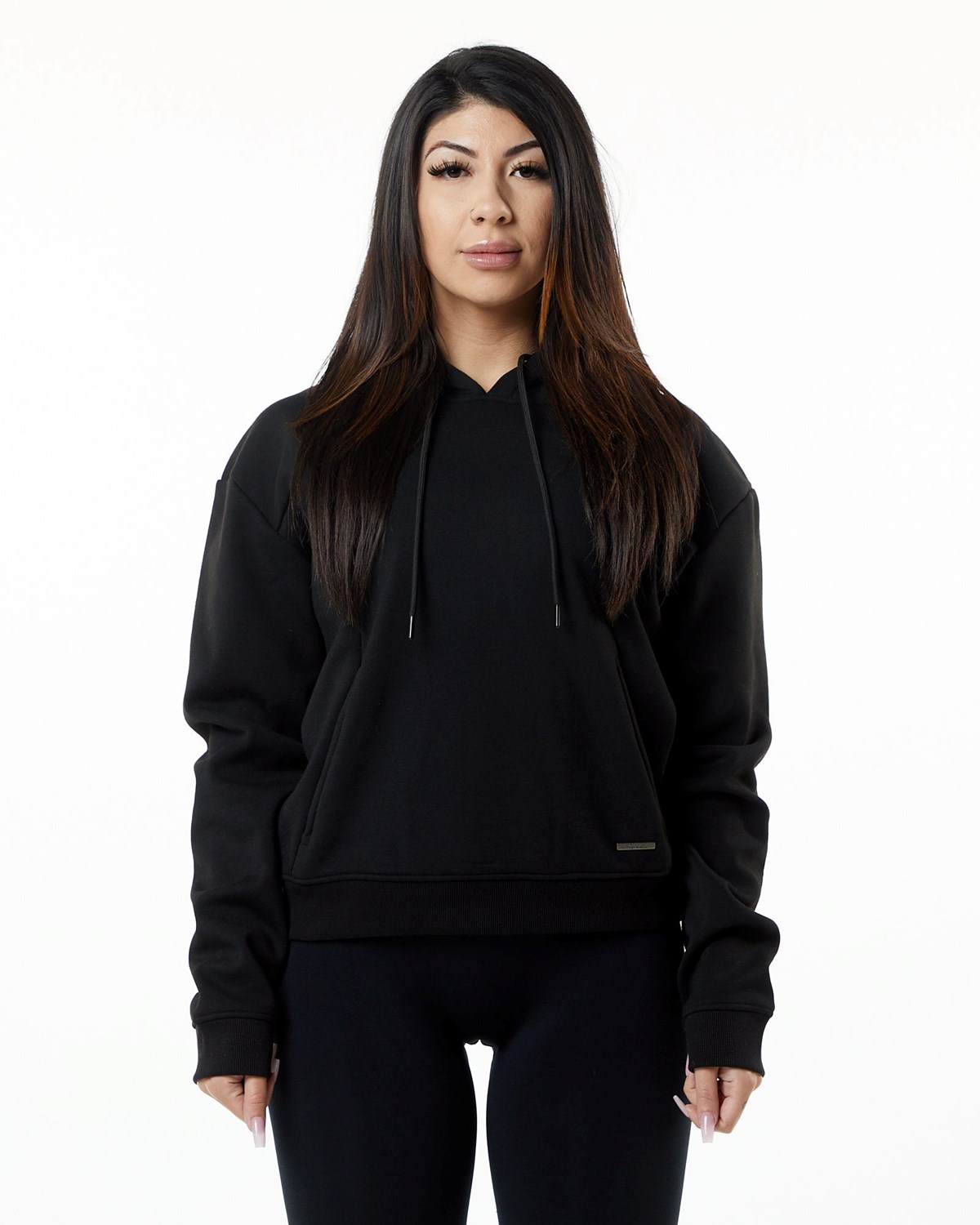 Black Alphalete Luxury Velvet Lined Hoodie | TALNYM694