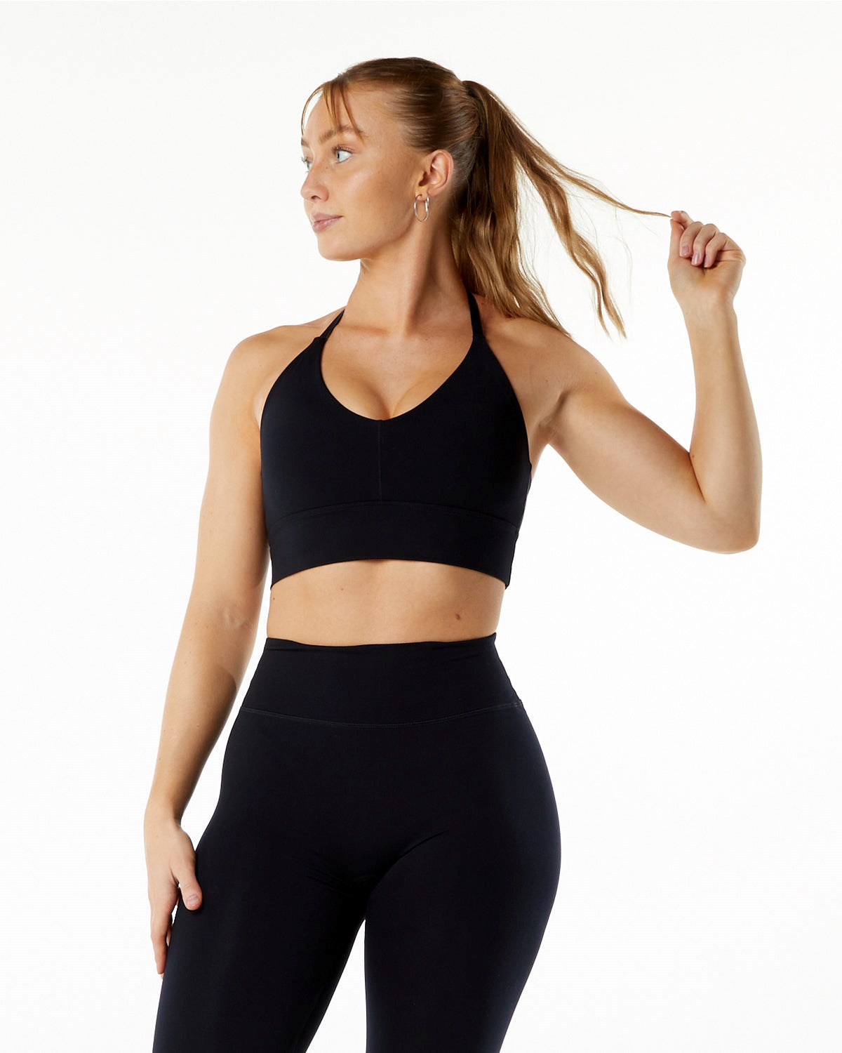 Black Alphalete Medium-Impact Luxury Sports Bra | ZXWVPS594