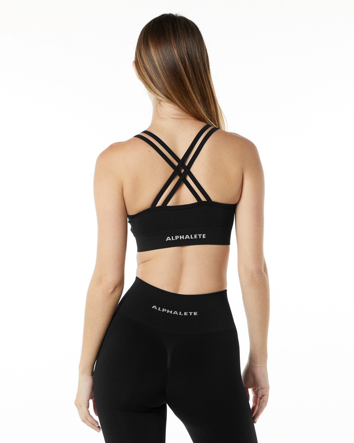 Black Alphalete Medium-Impact Seamless Sports Bra | DZVGJP475