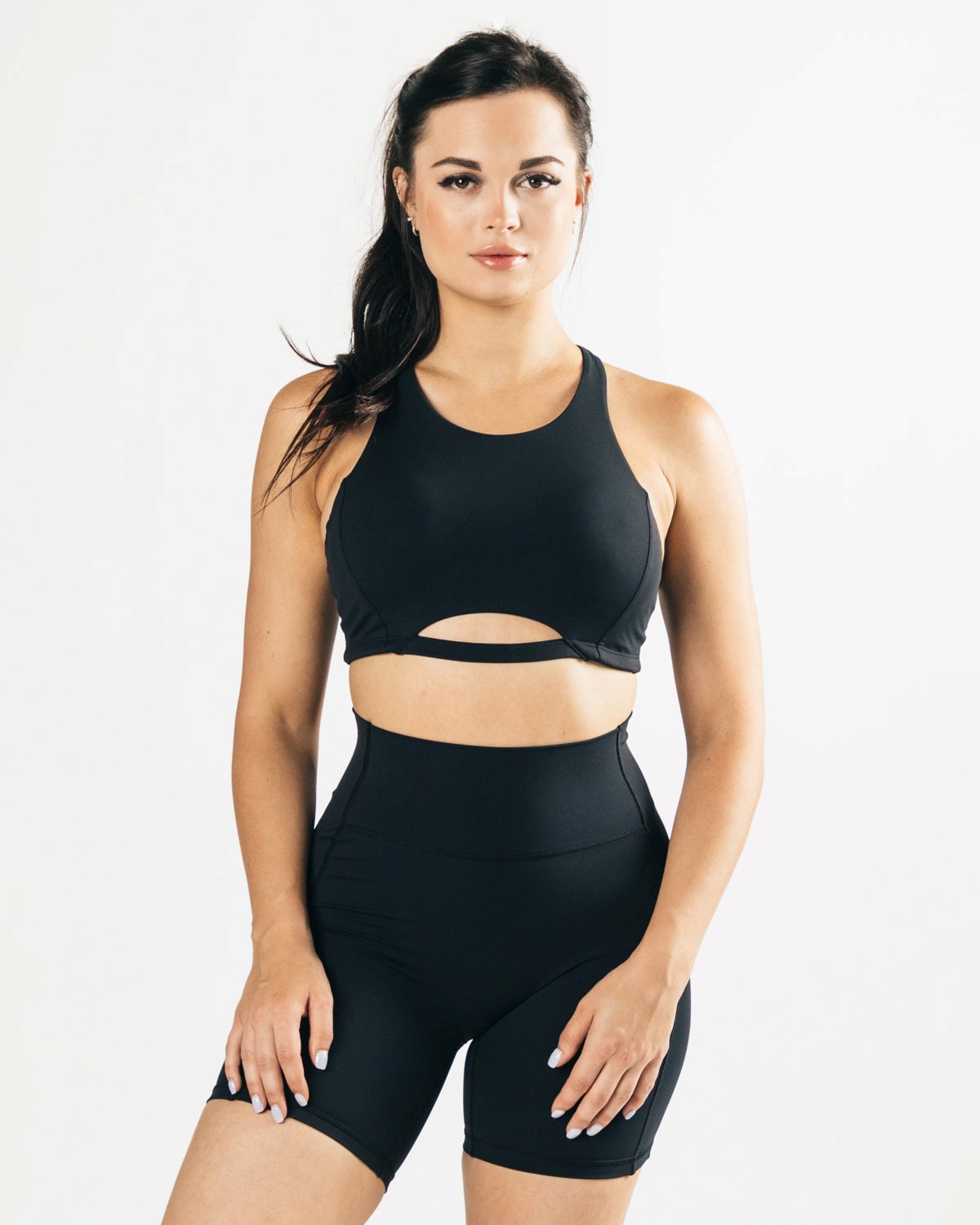 Black Alphalete Medium-Support One Piece Sports Bra | IAPHFC094