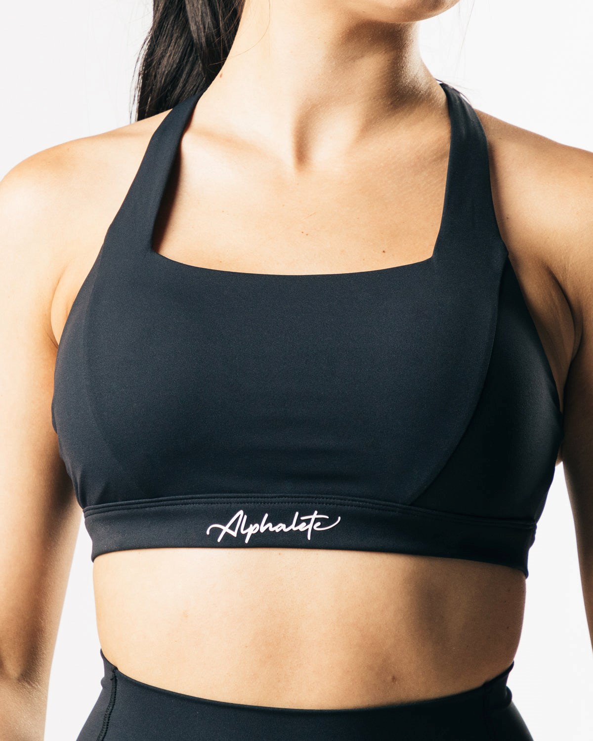 Black Alphalete Medium-Support Strap Open Back Sports Bra | SBEJTQ498