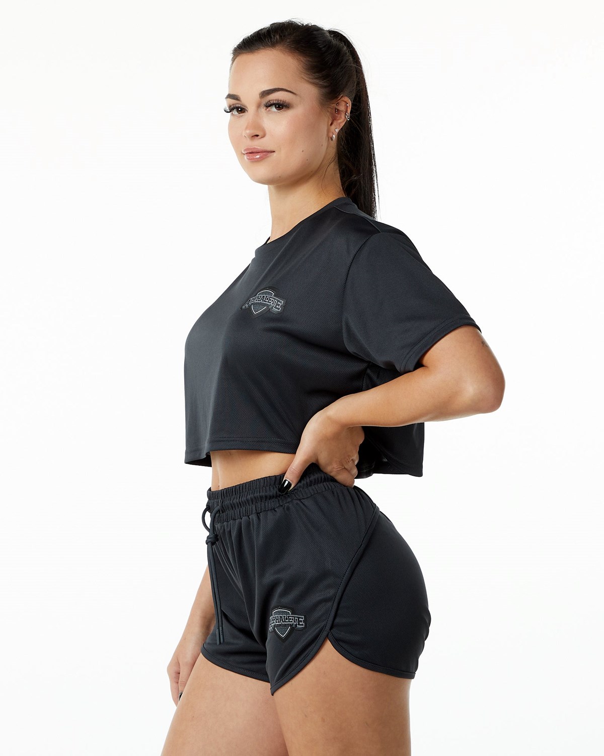 Black Alphalete Oversized Crop Jersey | FIQZTK615