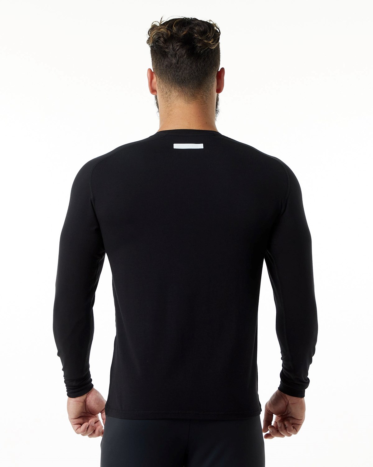 Black Alphalete Premium Epaulette Long Sleeve Tee | WGZEMO869