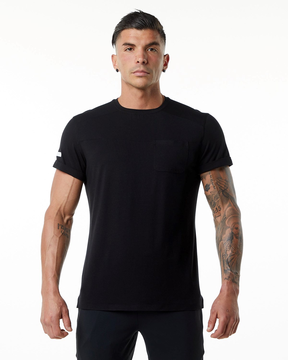 Black Alphalete Premium Short Sleeve Pocket Tee | EFUDPX207