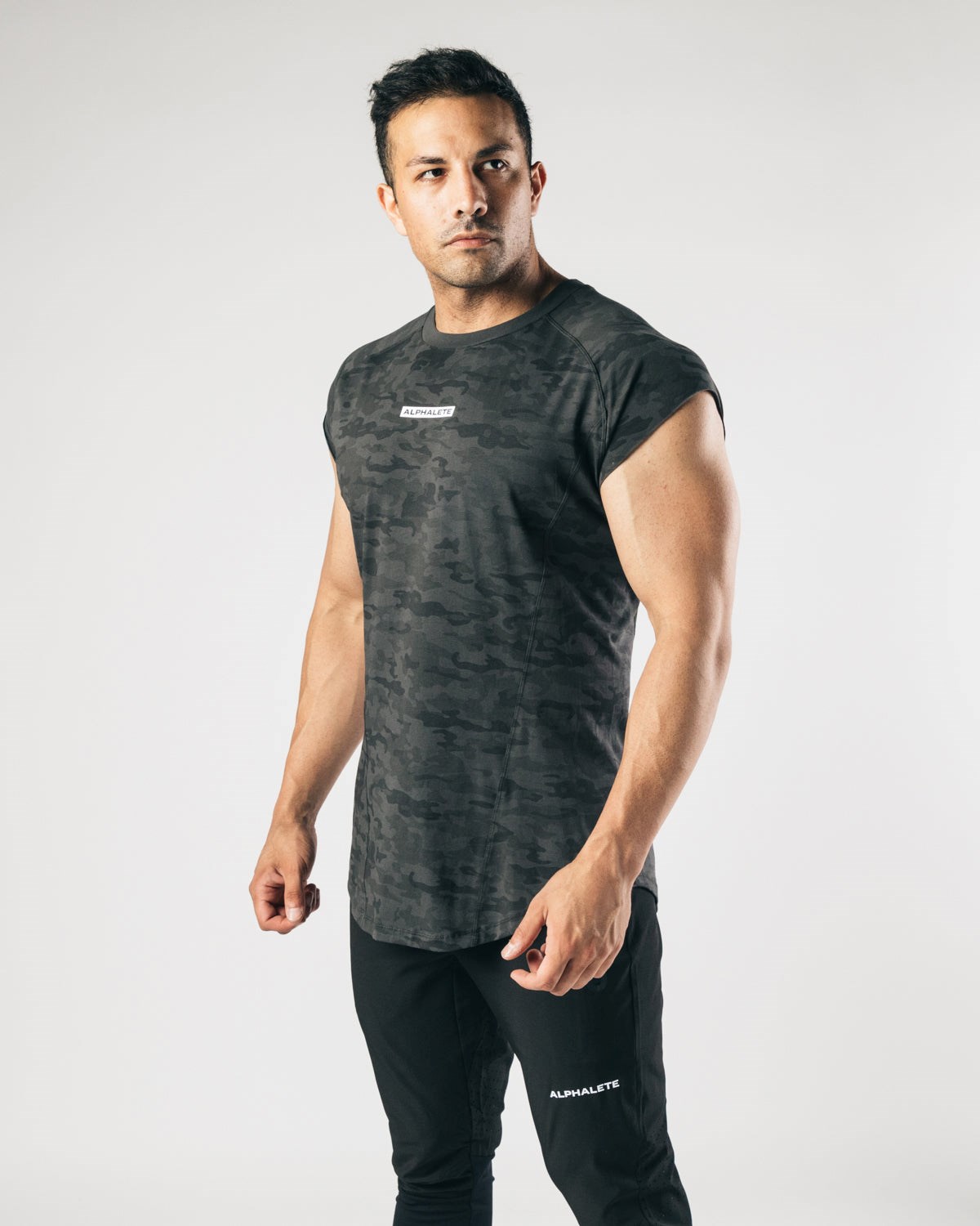 Black Camo Alphalete High Performance Sleeveless Tee | FOYTJQ649