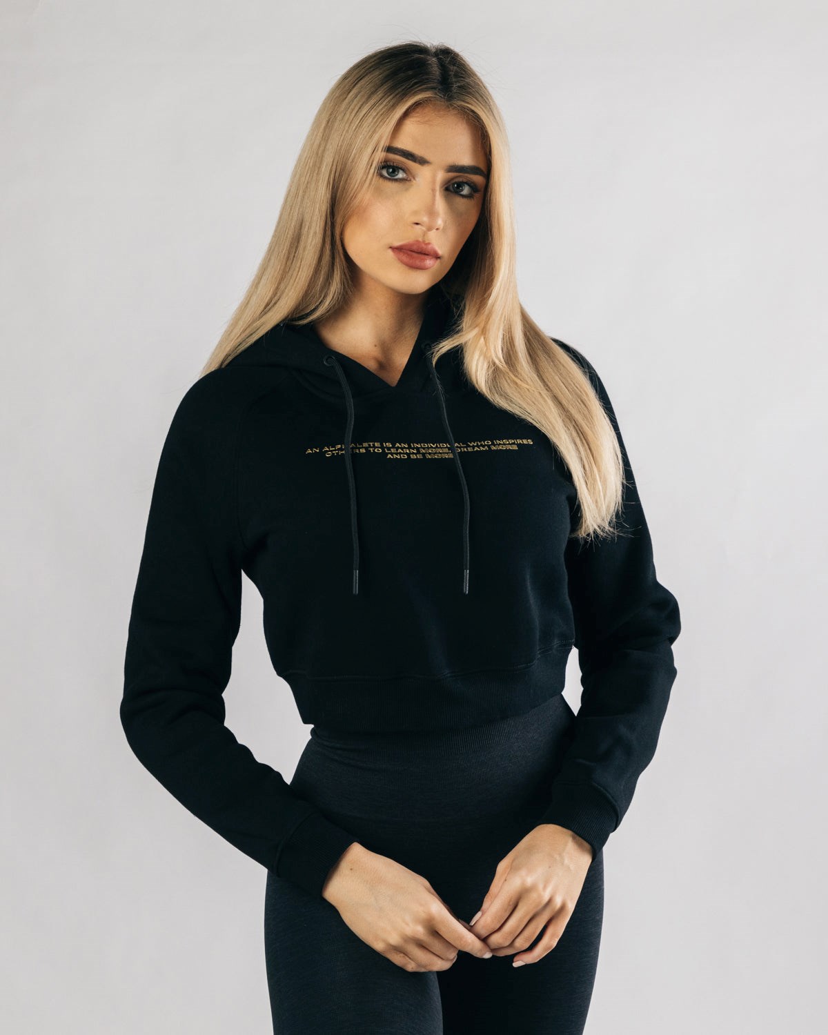 Black Gold Alphalete Fitted Performance Crop Hoodie | KLPXBN087