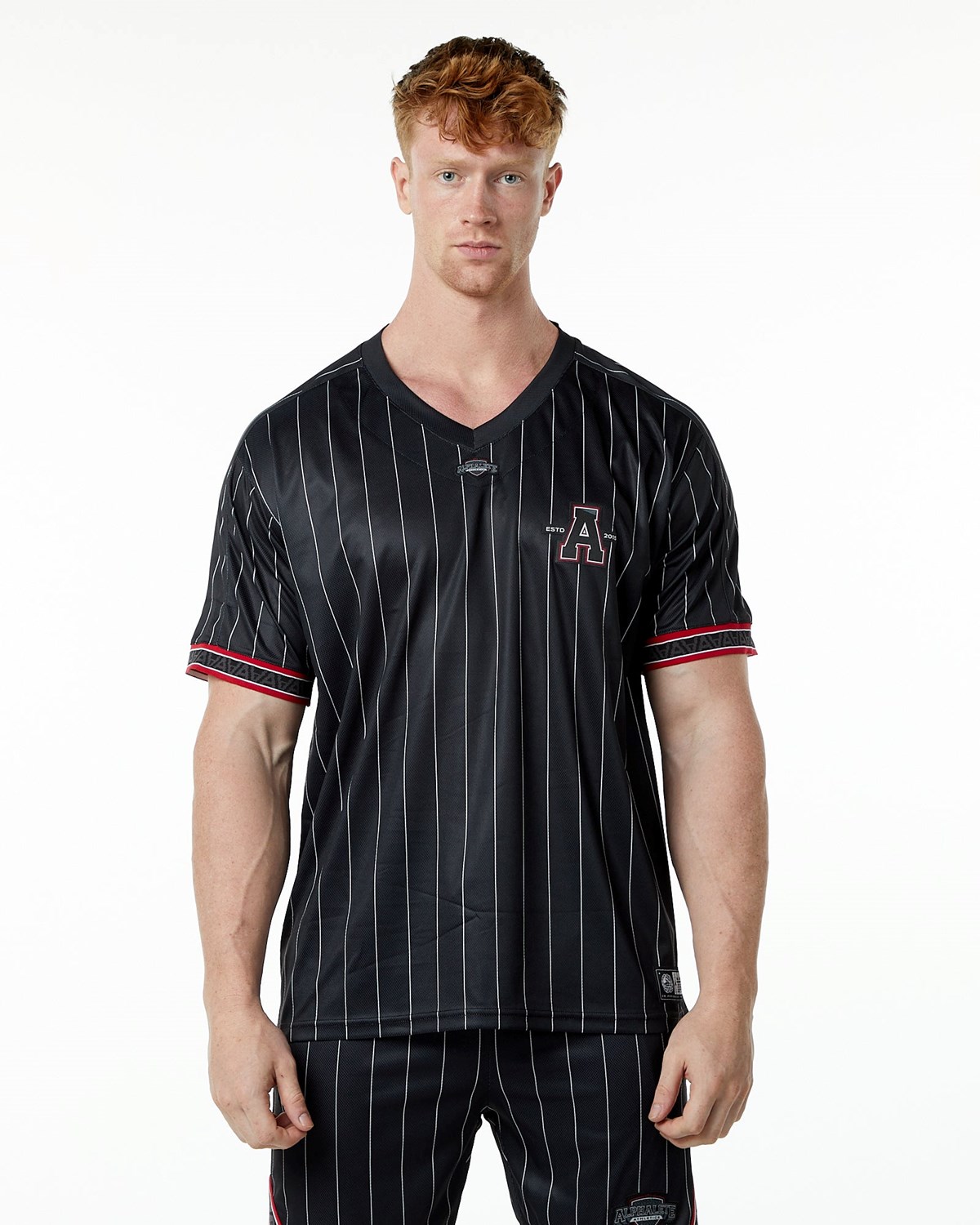 Black Pinstripe Alphalete Oversized Short Sleeve Jersey | PMUJGR892