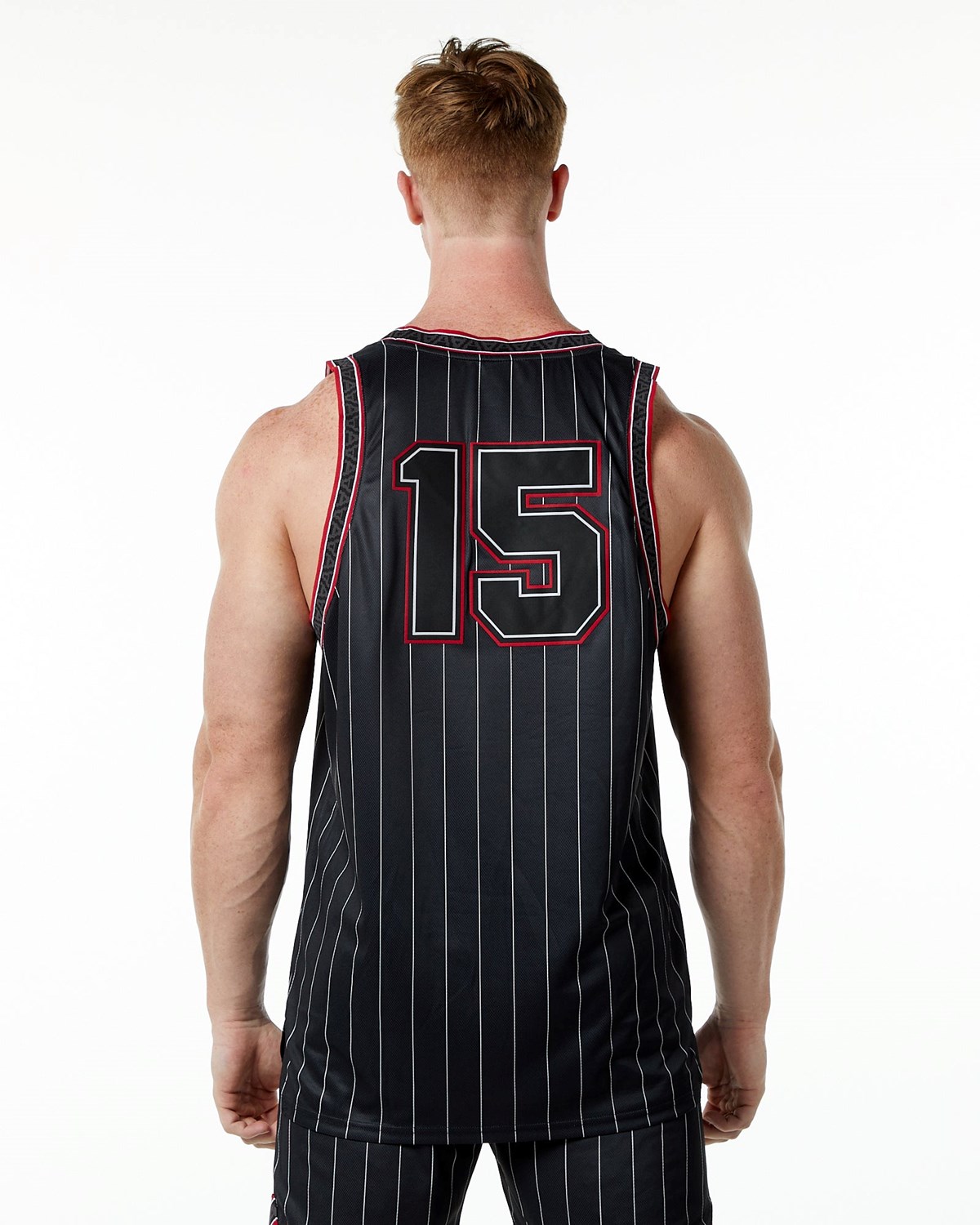 Black Pinstripe Alphalete Relaxed Fit Jersey | UWMGIJ057