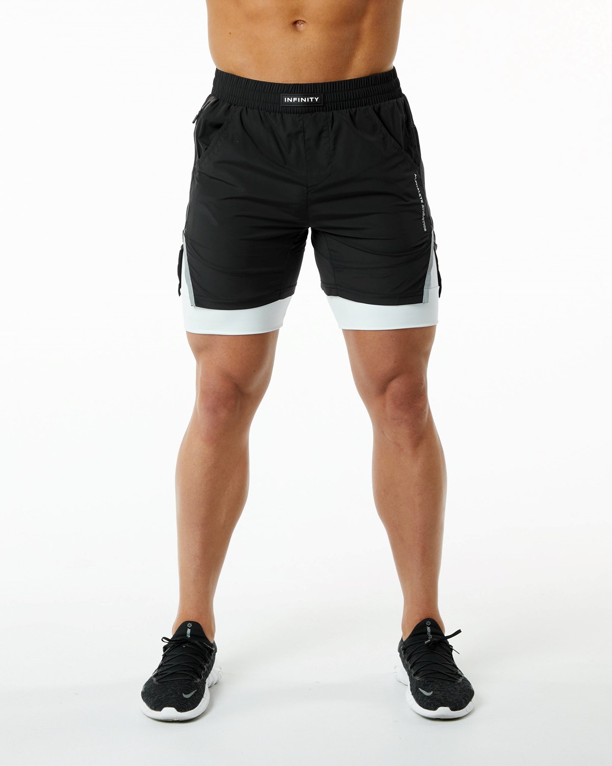 Black / White Alphalete Compression Lined Woven Training Short | JDRPAH906