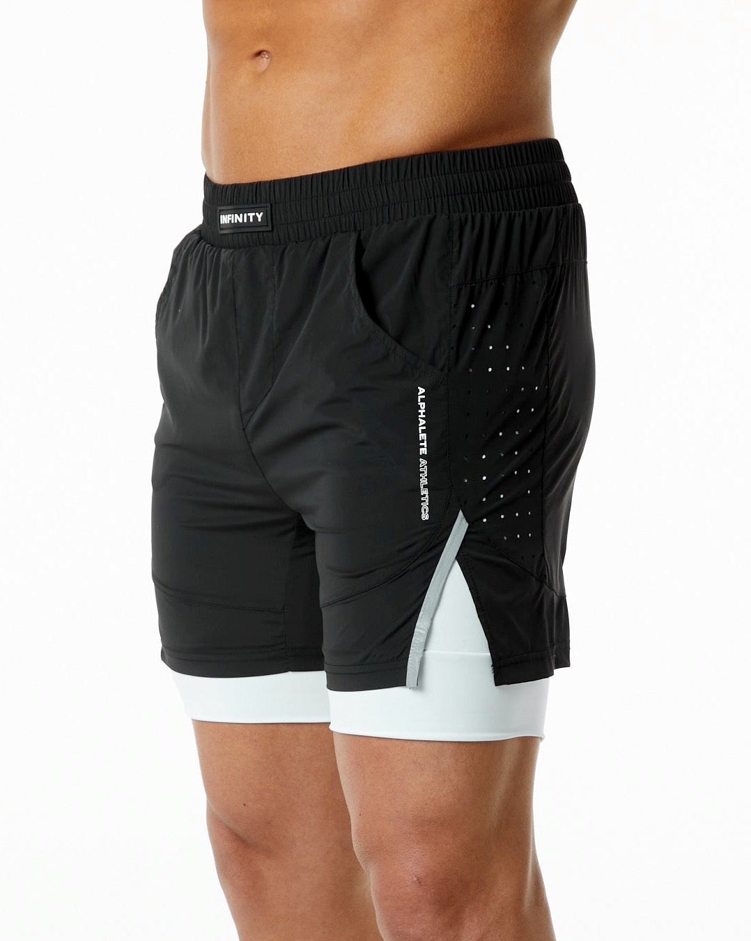 Black / White Alphalete Compression Lined Woven Training Short | JDRPAH906