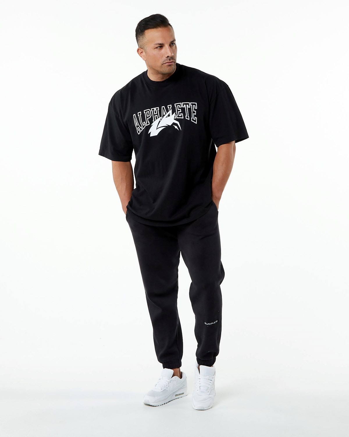 Black/White Alphalete Heavyweight Oversized Tee | RFBNTU367