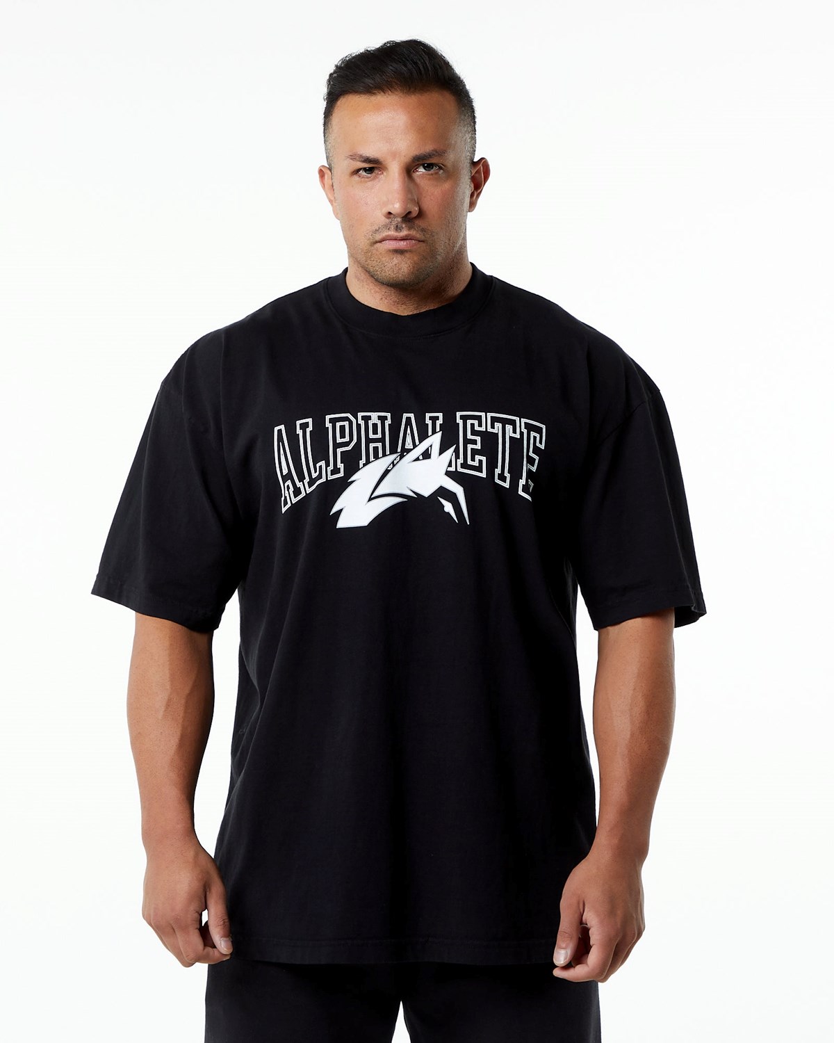 Black/White Alphalete Heavyweight Oversized Tee | RFBNTU367