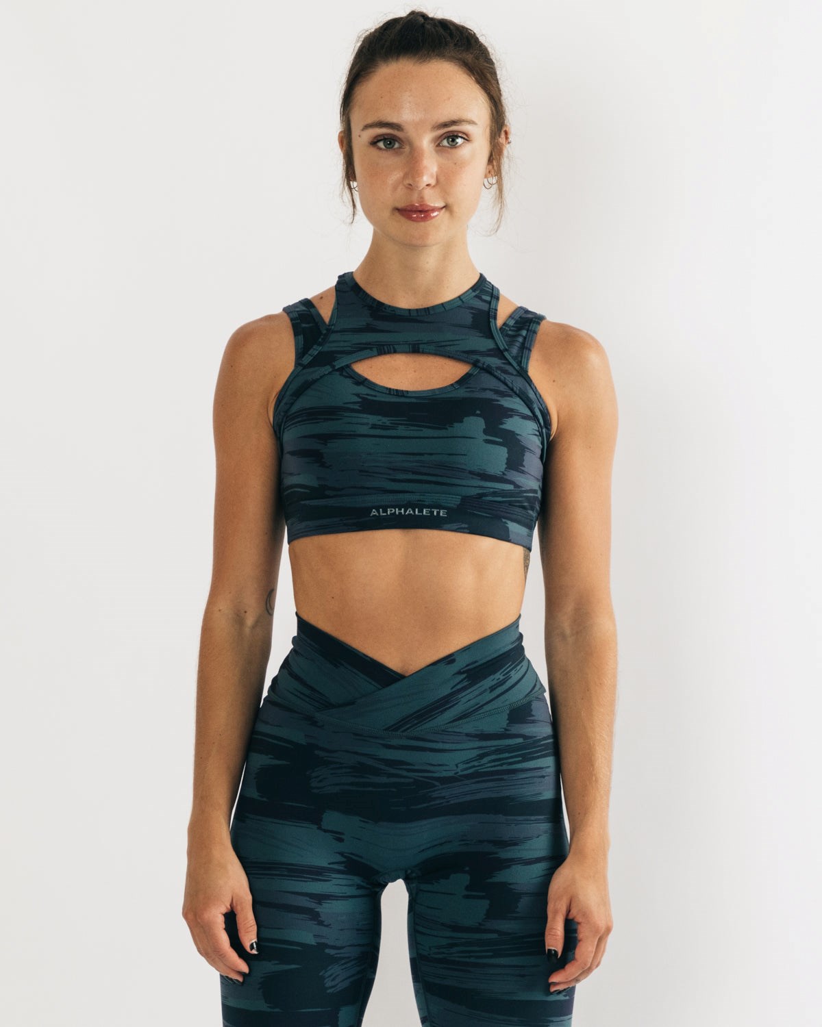 Blue Canvas Camo Alphalete Medium Impact Bra | MYARHP273