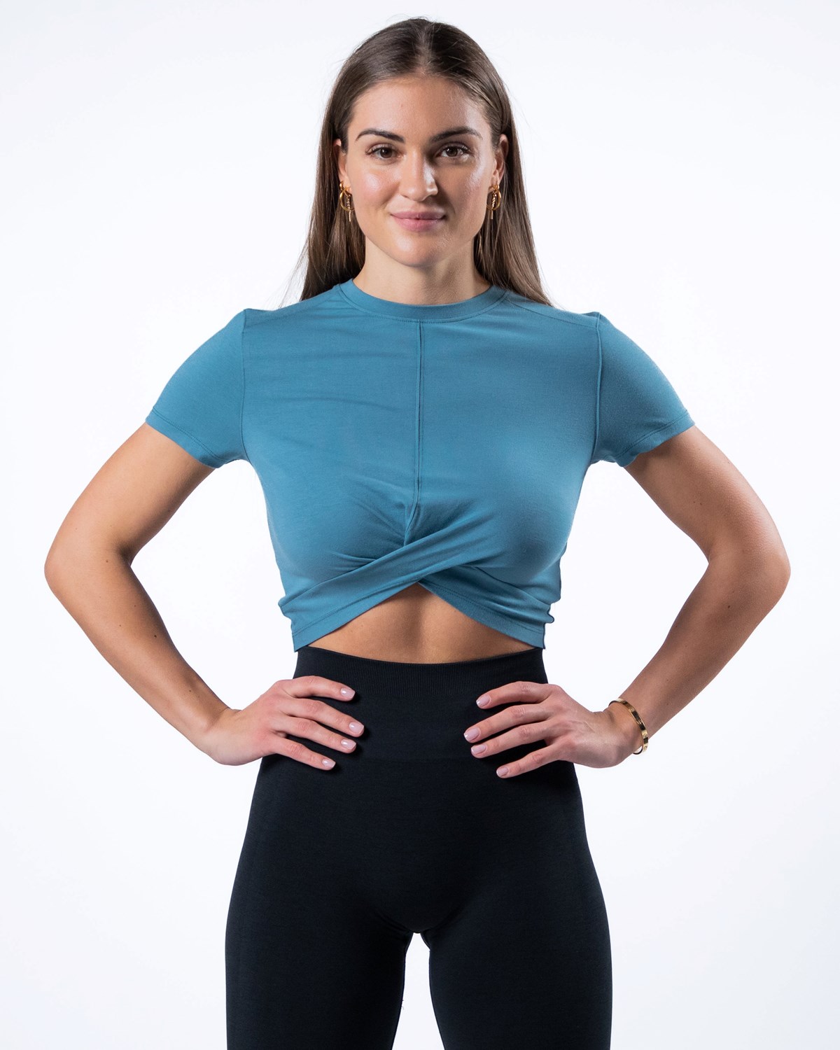 Blue Lagoon Alphalete Cropped Premium Short Sleeve | NJIGDC694