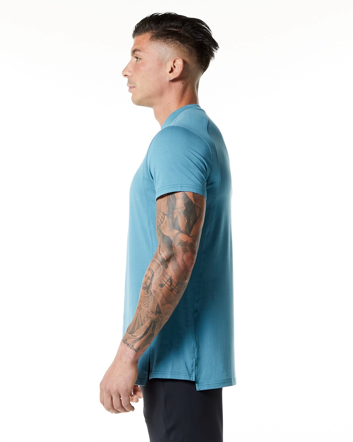 Blue Lagoon Alphalete High-Neck Premium Short Sleeve Tee | AMSCTL368