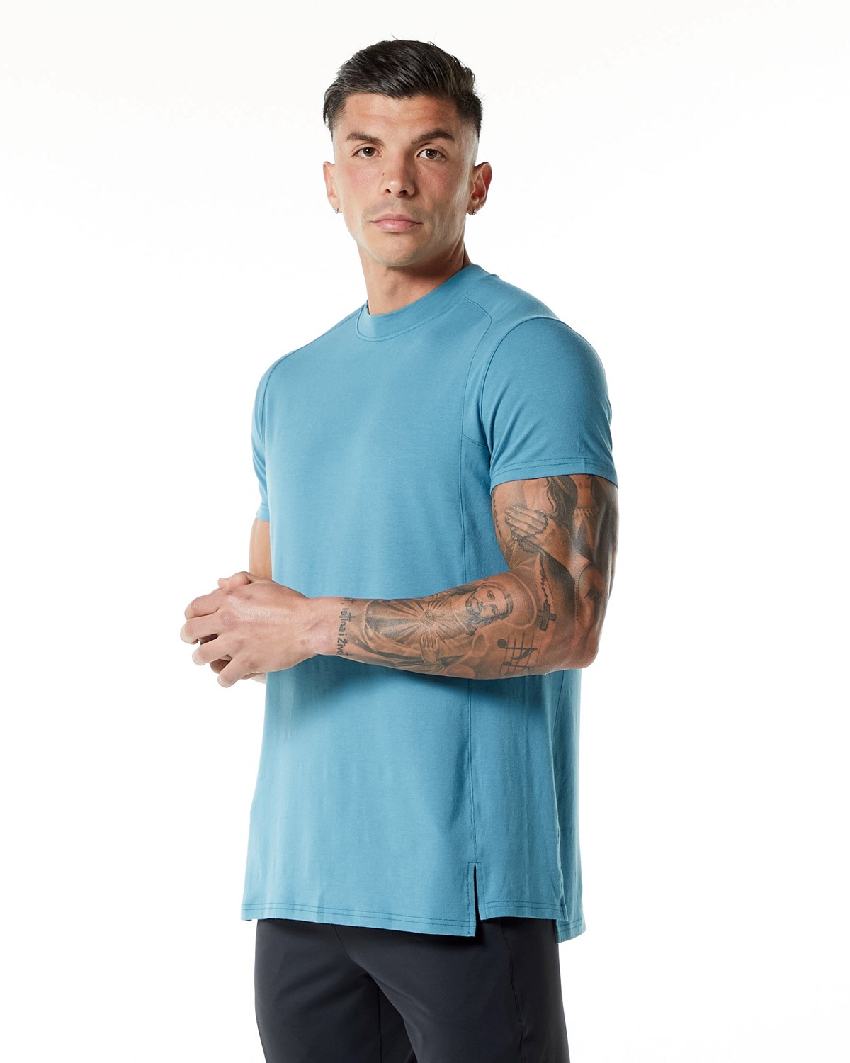 Blue Lagoon Alphalete High-Neck Premium Short Sleeve Tee | AMSCTL368