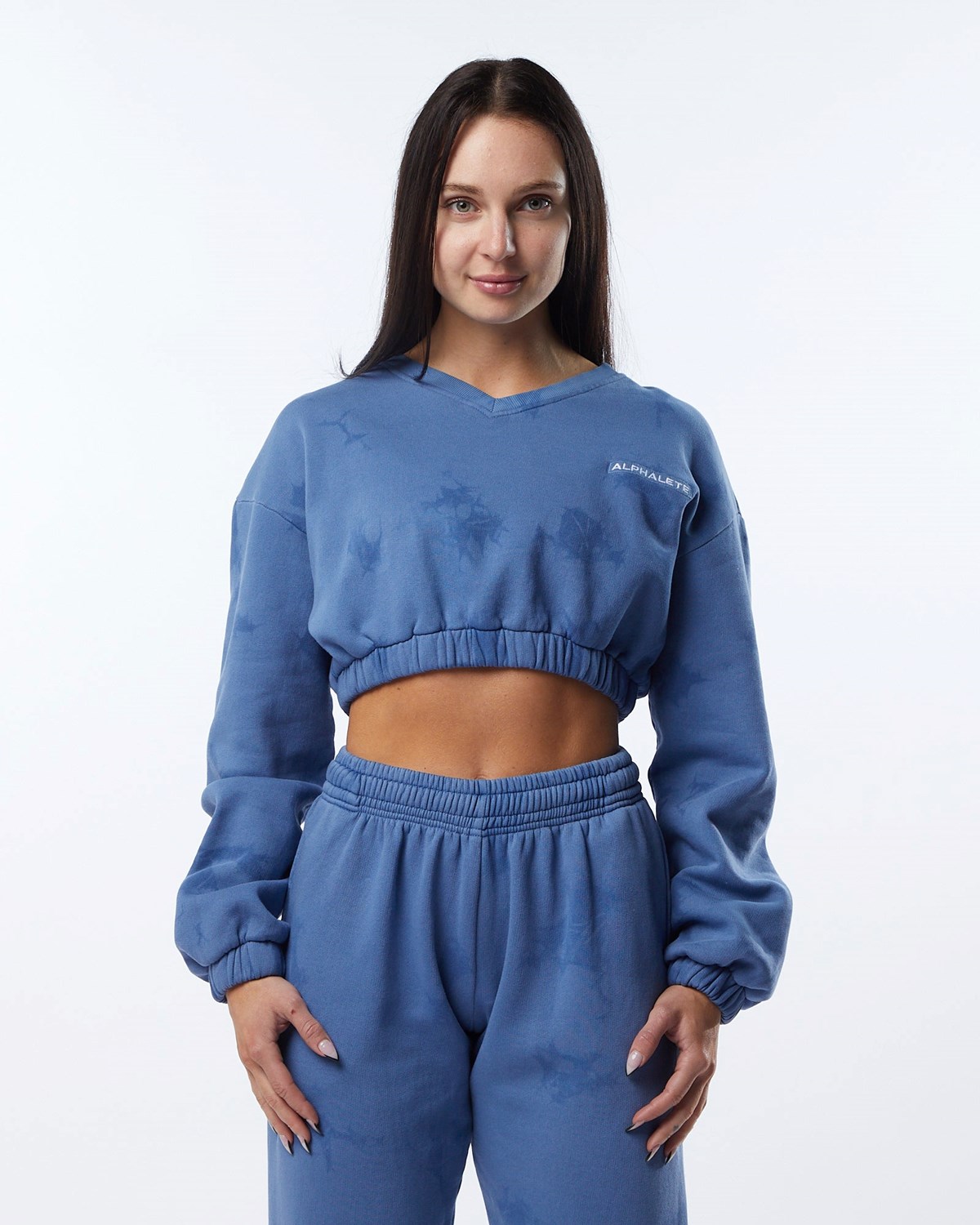 Blue Moon Alphalete Washed V-Neck Fleece Sweater | OYRBPA057