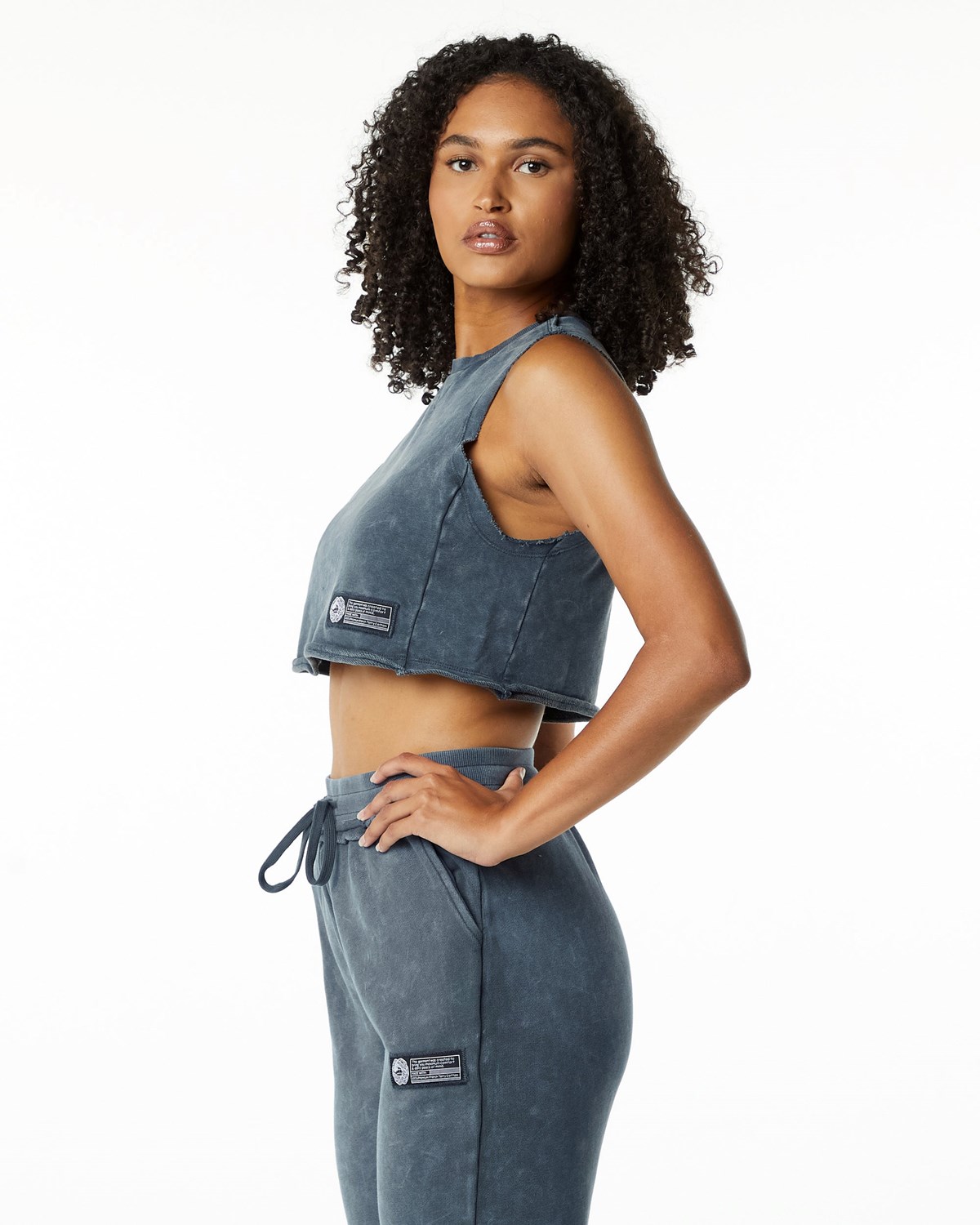 Blue Topaz Alphalete Mid-Weight Washed Terry Crop Cutoff | BEXZKJ024