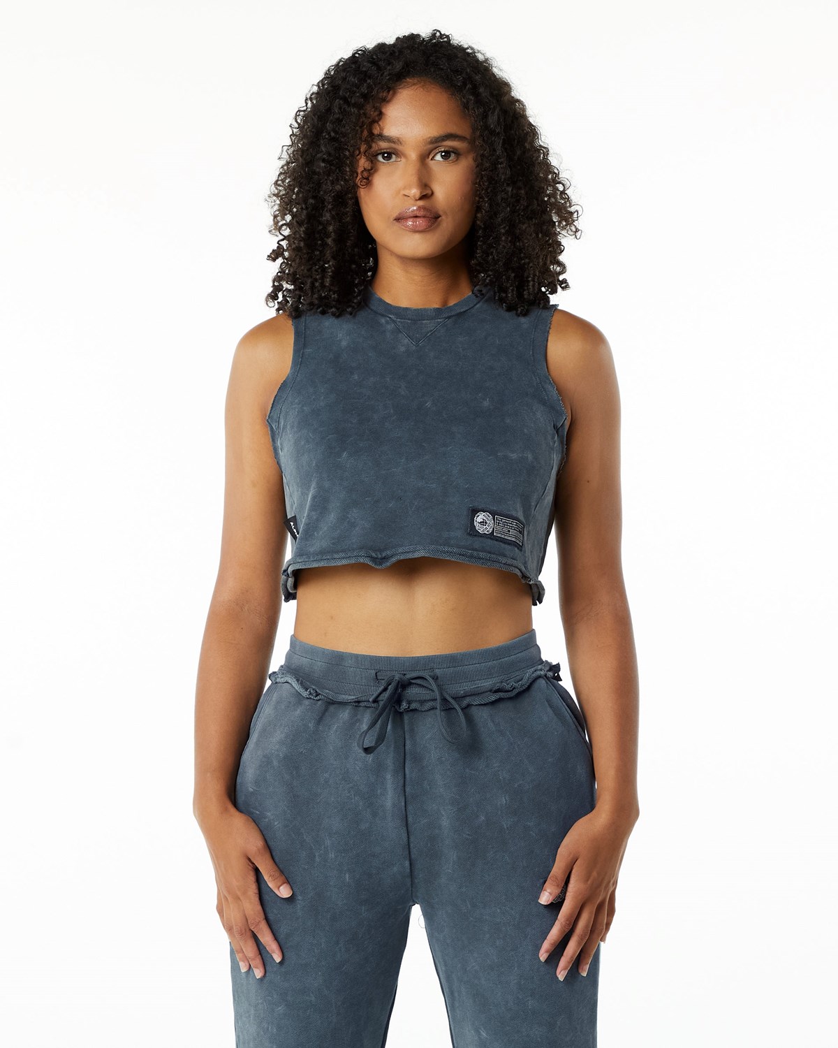 Blue Topaz Alphalete Mid-Weight Washed Terry Crop Cutoff | BEXZKJ024