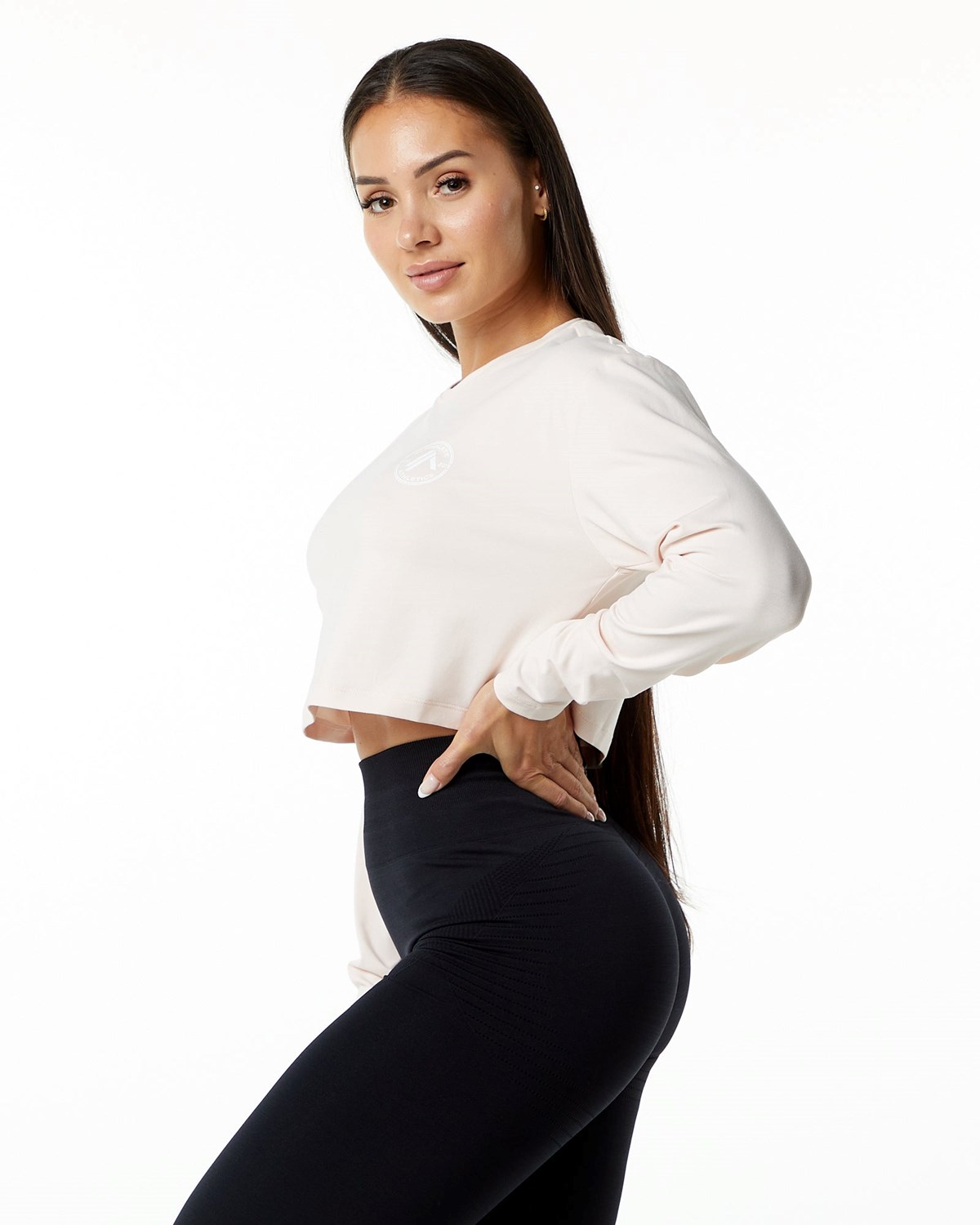 Blush Alphalete Oversized Performance Long Sleeve Crop | KGUZDL748