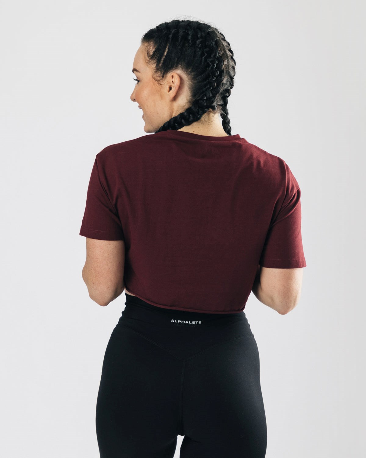 Burgundy Alphalete Oversized Raw-Cut Short Sleeve Crop | ENFBSZ372