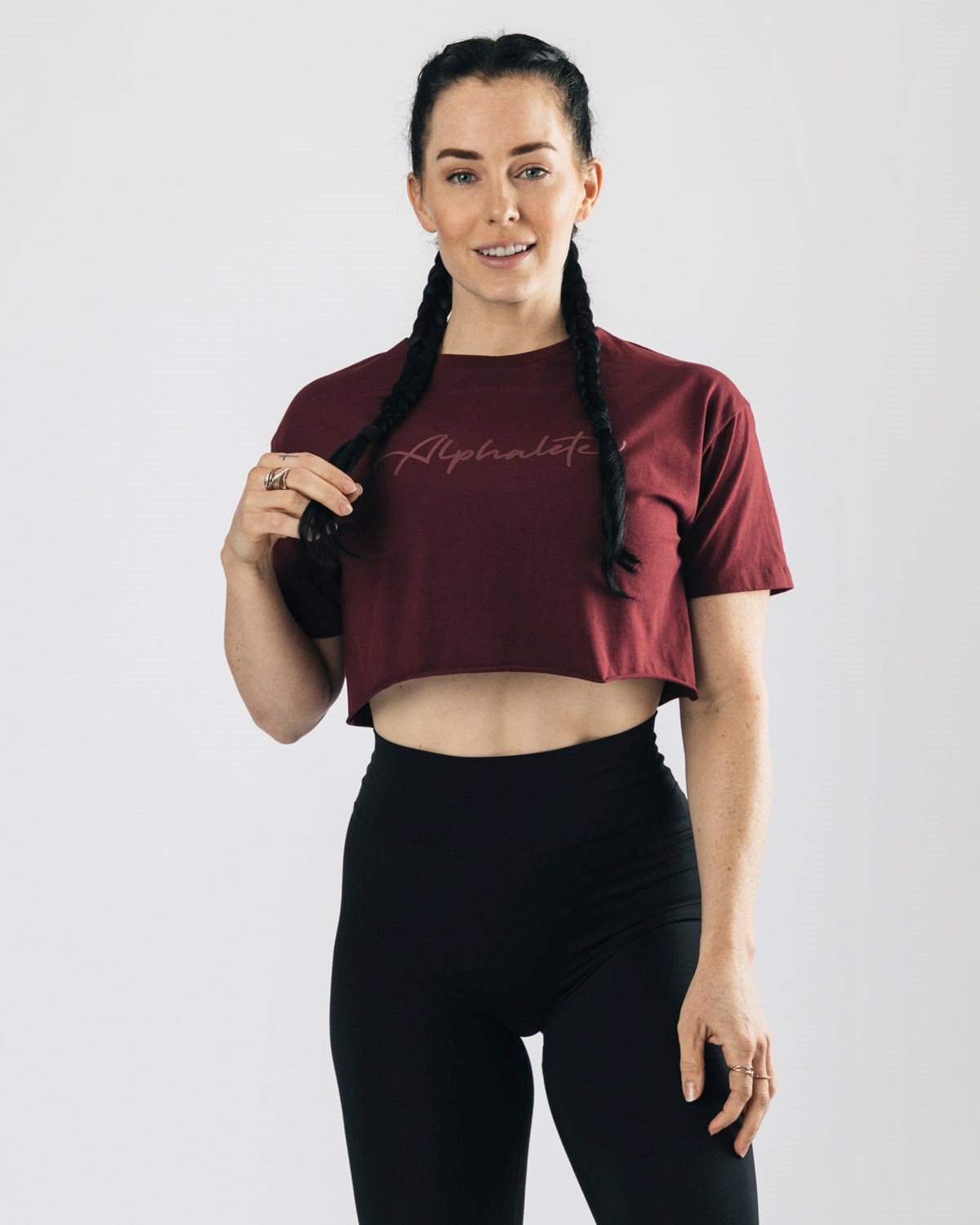 Burgundy Alphalete Oversized Raw-Cut Short Sleeve Crop | ENFBSZ372