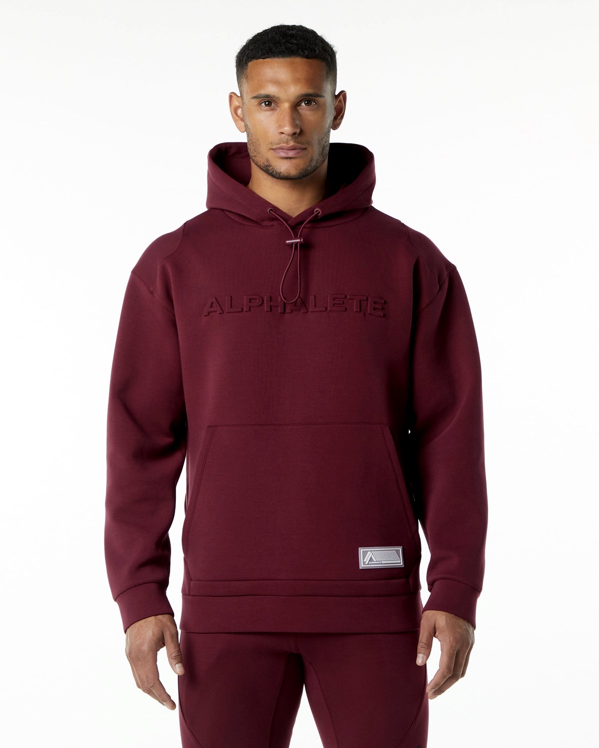 Burgundy Alphalete Relaxed Interlock Knit Hoodie | EOMIJZ024