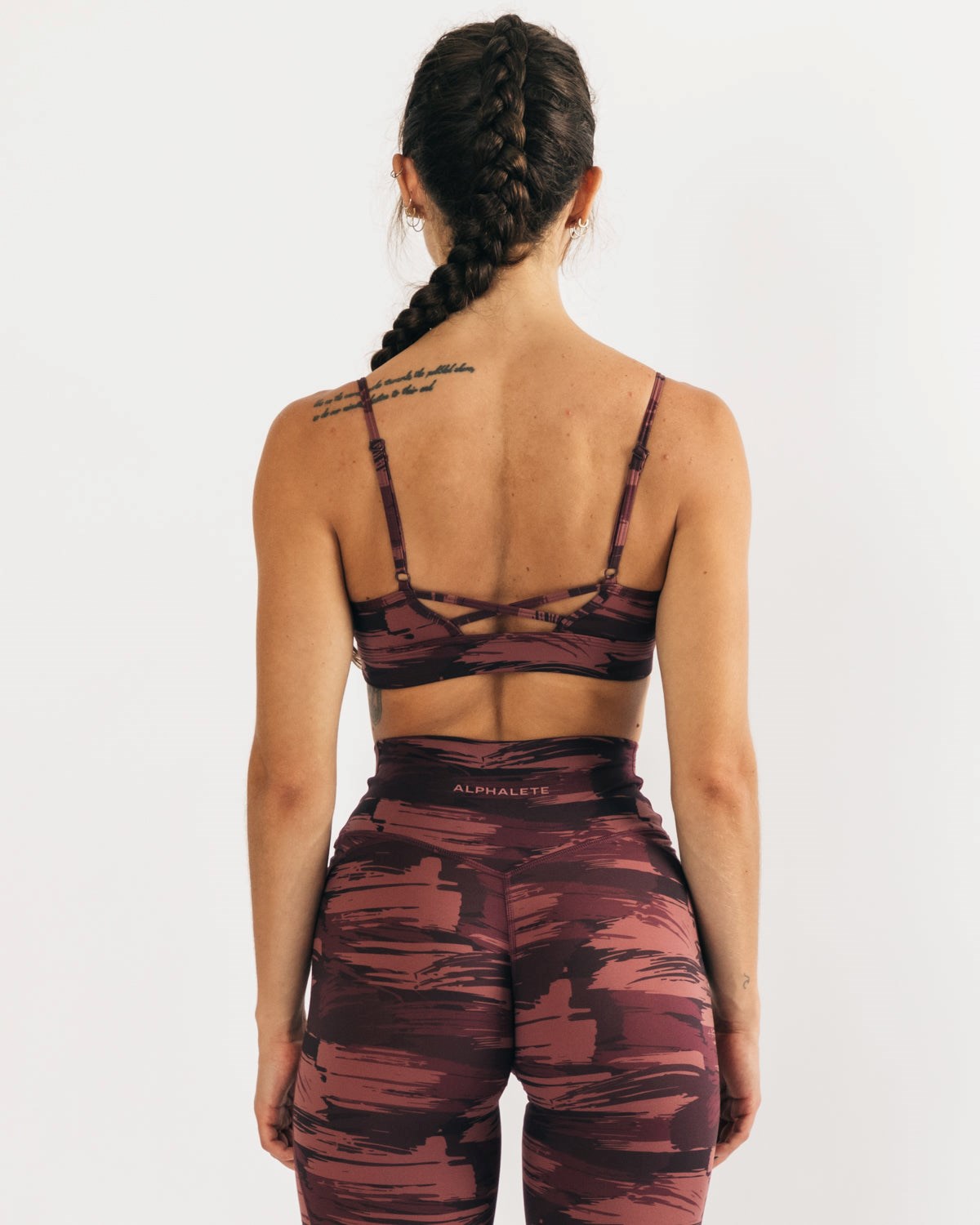 Burgundy Canvas Camo Alphalete Medium Impact Bra | FKCGER913