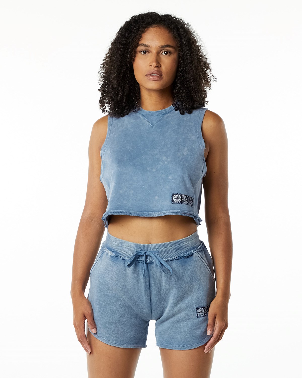 Celestial Blue Alphalete Mid-Weight Washed Terry Crop Cutoff | MVNPWC127