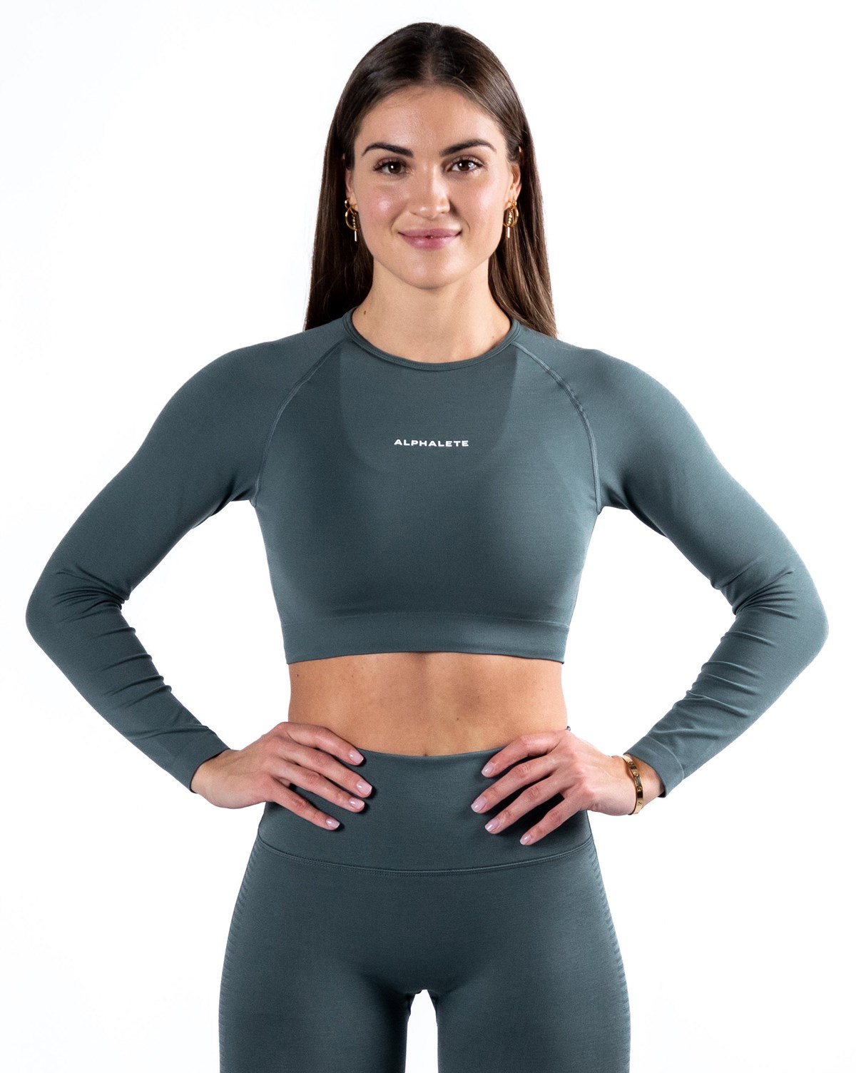 Charcoal Alphalete Cropped Seamless Long Sleeve | SHNCYL902