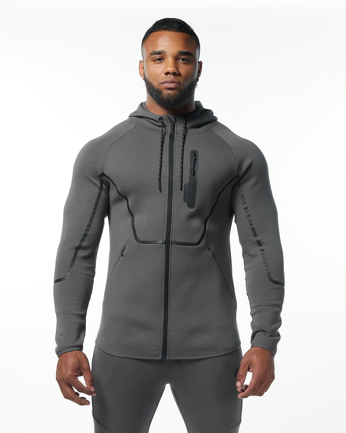 Charcoal Alphalete Interlock Knit Full-Zip Hoodie | PWJITS012