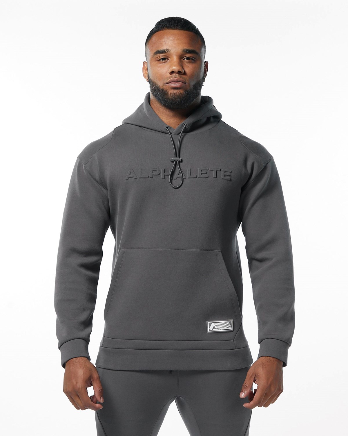 Charcoal Alphalete Interlock Knit Hoodie | PGMQNT849