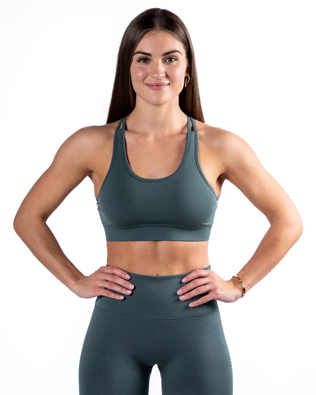 Charcoal Alphalete Medium-Impact Seamless Sports Bra | MPVQZK298